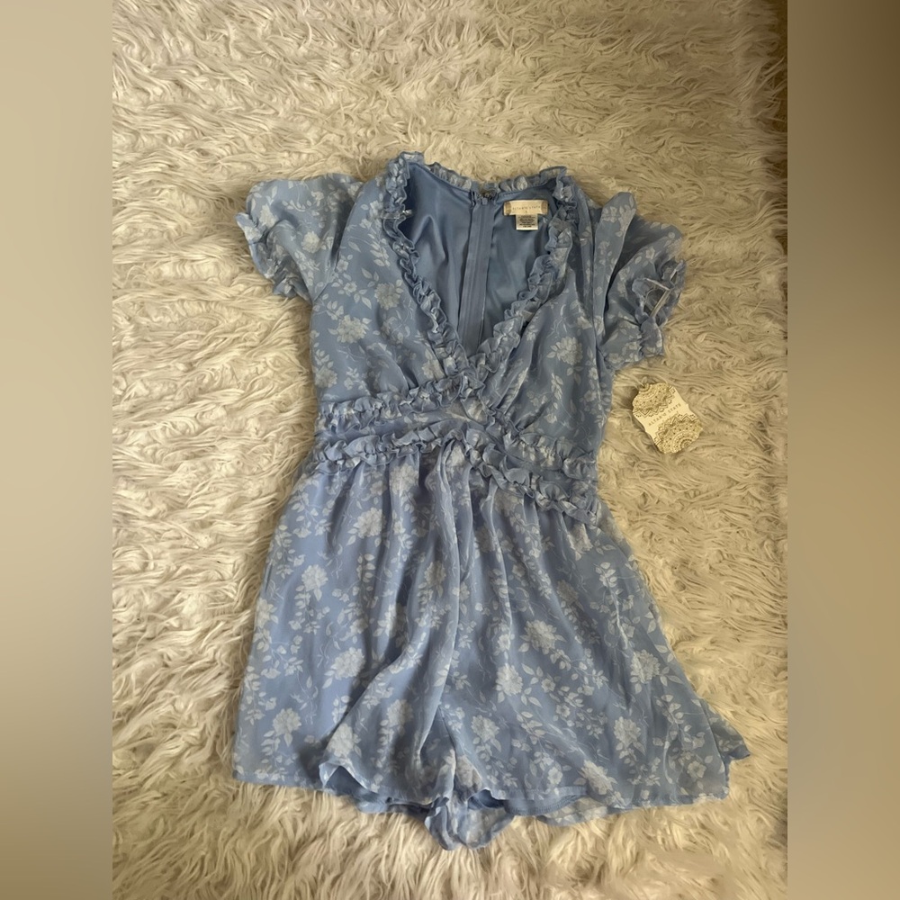 Altar'd State Light Blue Floral Ruffle romper